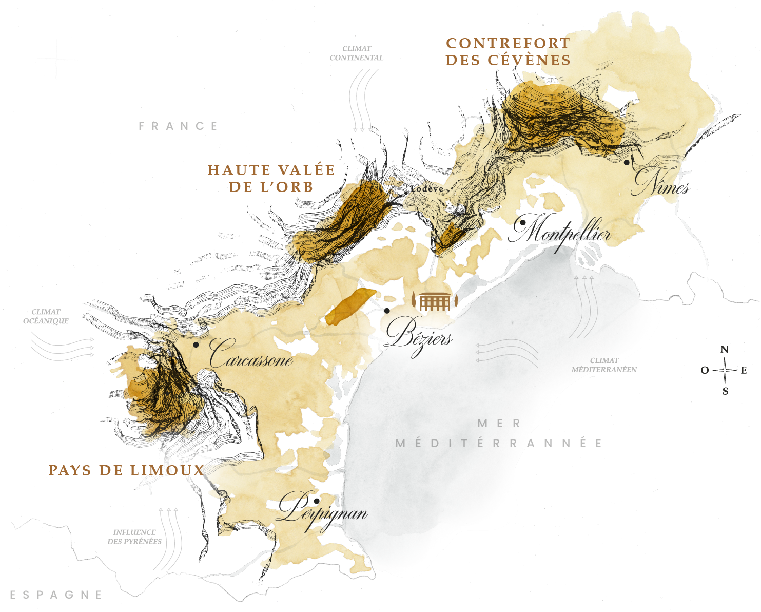 Carte de base du vignoble du sud